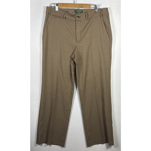 Lauren Ralph Lauren Houndstooth High Waist Wide Leg Trousers Sz 12 Career Preppy - Picture 1 of 7